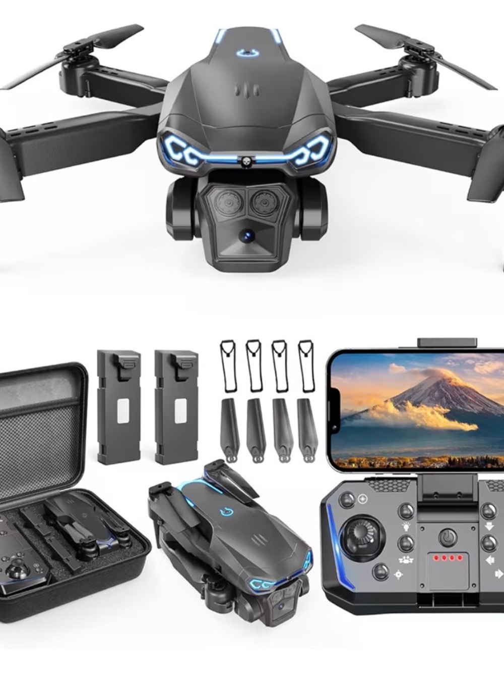 Foldable Camera Drone with Remote and Carry Case - Black